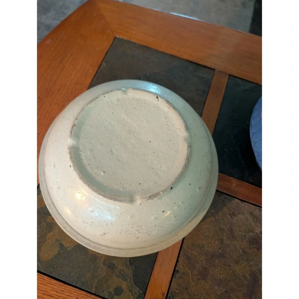 VINTAGE  POTTERY SET OF 4 NESTING Crock STONEWARE BOWLS.Wide Band. Primitive
